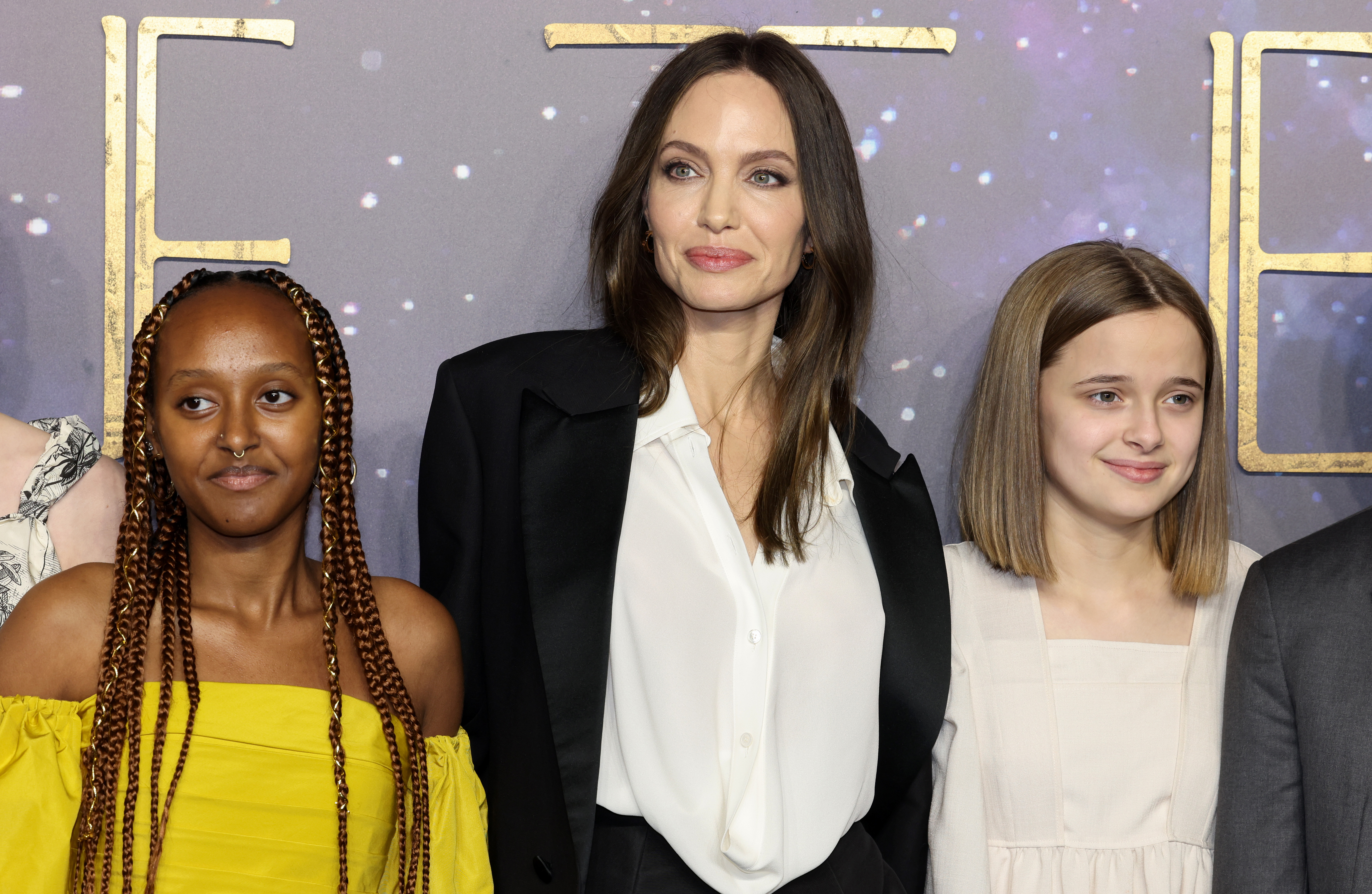 Zahara, Angelina, and Vivienne Jolie-Pitt grace the "Eternals" UK Premiere in London, October 27, 2021 | Source: Getty Images