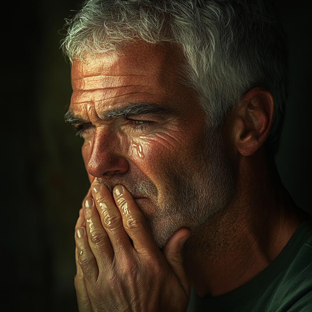 An emotional older man crying | Source: Midjourney