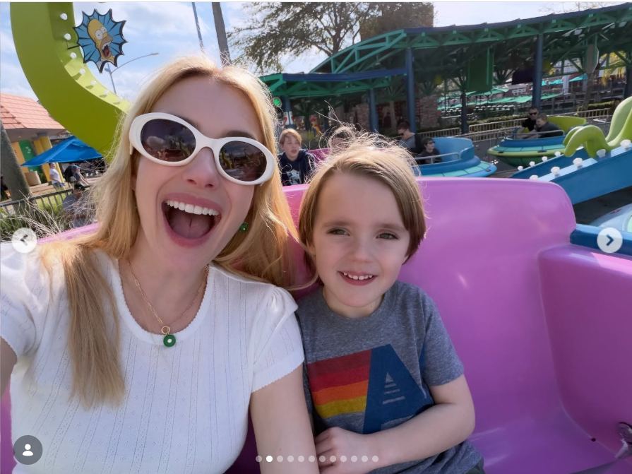 Emma Roberts and Rhodes enjoy a ride at the park, from a post dated January 16, 2026. | Source: Instagram/emmaroberts