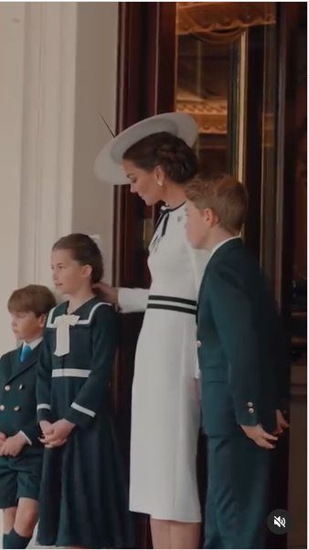 Prince Louis of Wales, Princess Charlotte of Wales, Catherine, Princess of Wales, and Prince George of Wales attending Trooping the Colour in London, England, on an Instagram video dated, June 15, 2024. | Source: Instagram/princeandprincessofwales/