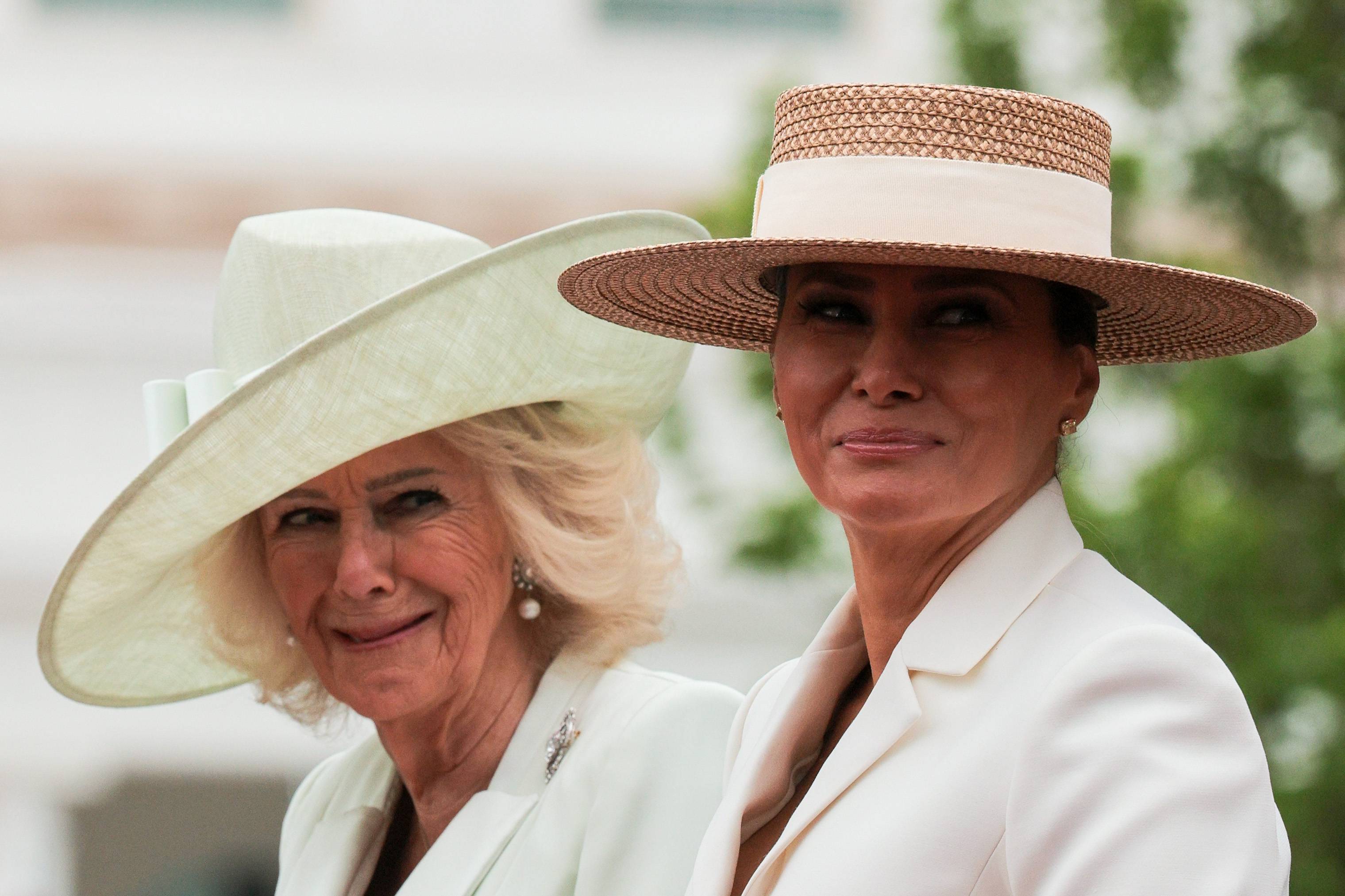 Queen Camilla and Melania Trump attend the state arrival ceremony on the South Lawn on day two of the State Visit of King Charles III and Queen Camilla to the United States of America on April 28, 2026, in Washington, DC | Source: Getty Images