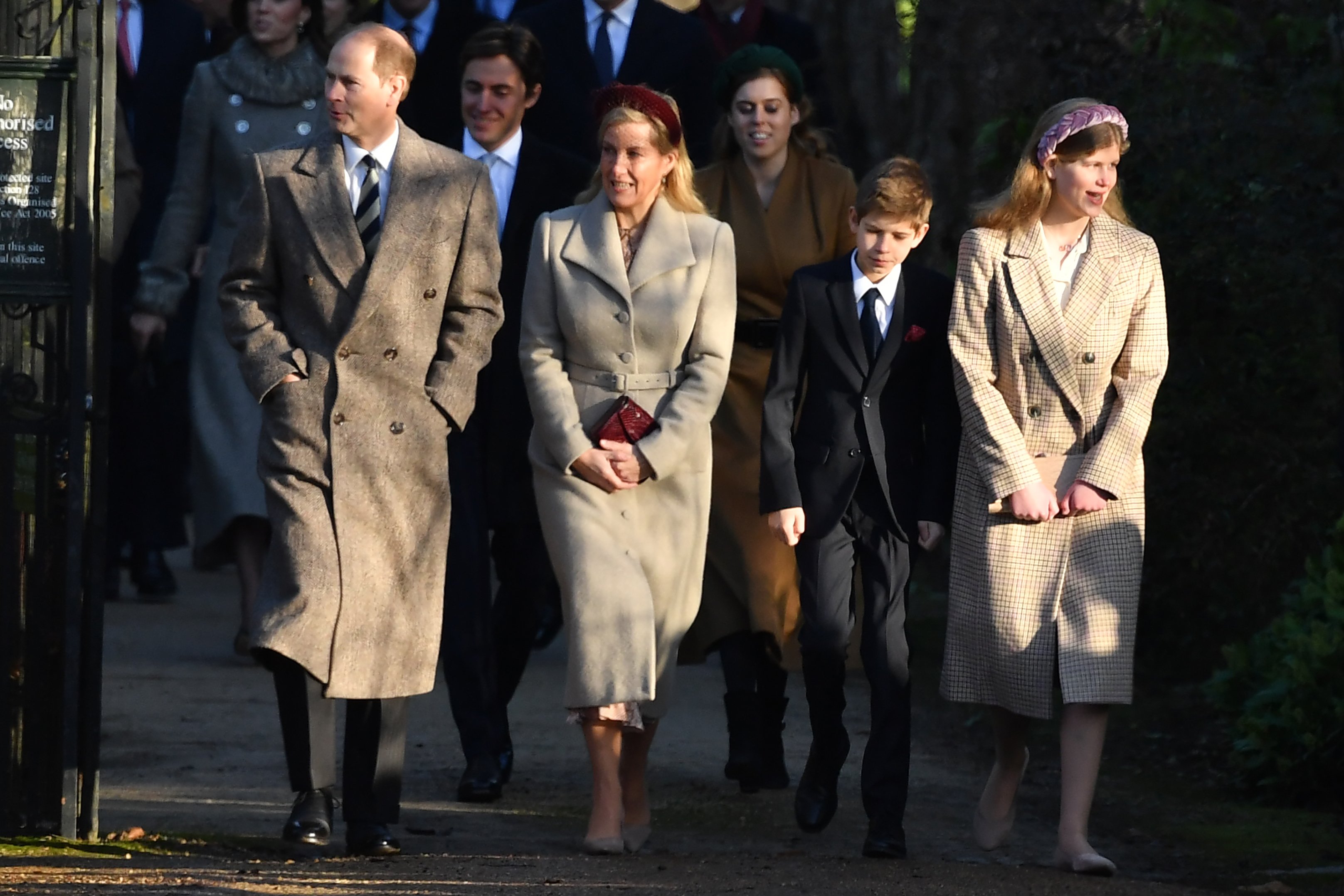 Prince Edward, Sophie, Countess of Wessex and their children Viscount Severn and Lady Louise Windsor arrive at St Mary Magdalene Church on December 25, 2019 in Sandringham, Norfolk, England┃Source: Getty Images 