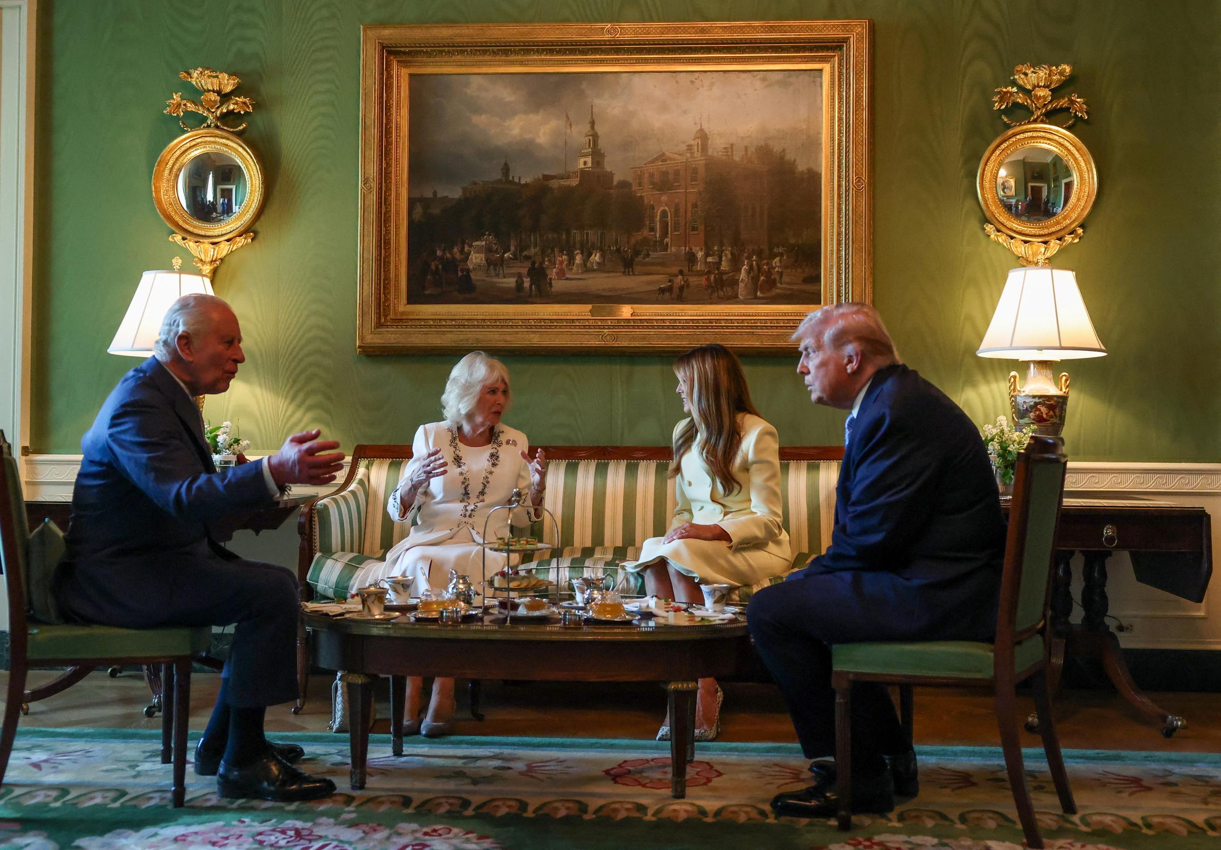 Donald Trump and Melania Trump host King Charles and Queen Camilla for afternoon tea at the White House on day one of their State Visit to the United States of America on April 27, 2026 | Source: Getty Images