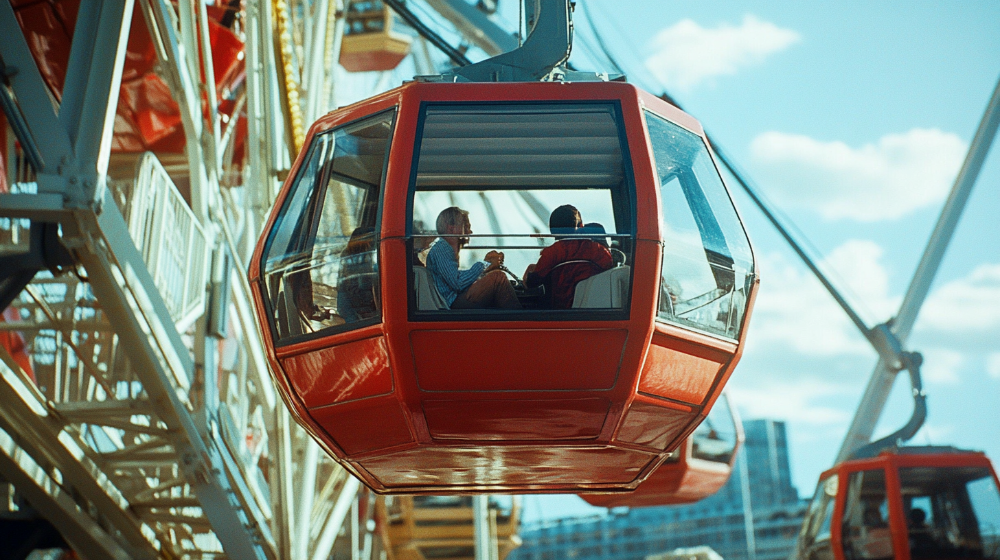 Family stuck in the gondola of a Ferris Wheel | Source: Midjourney