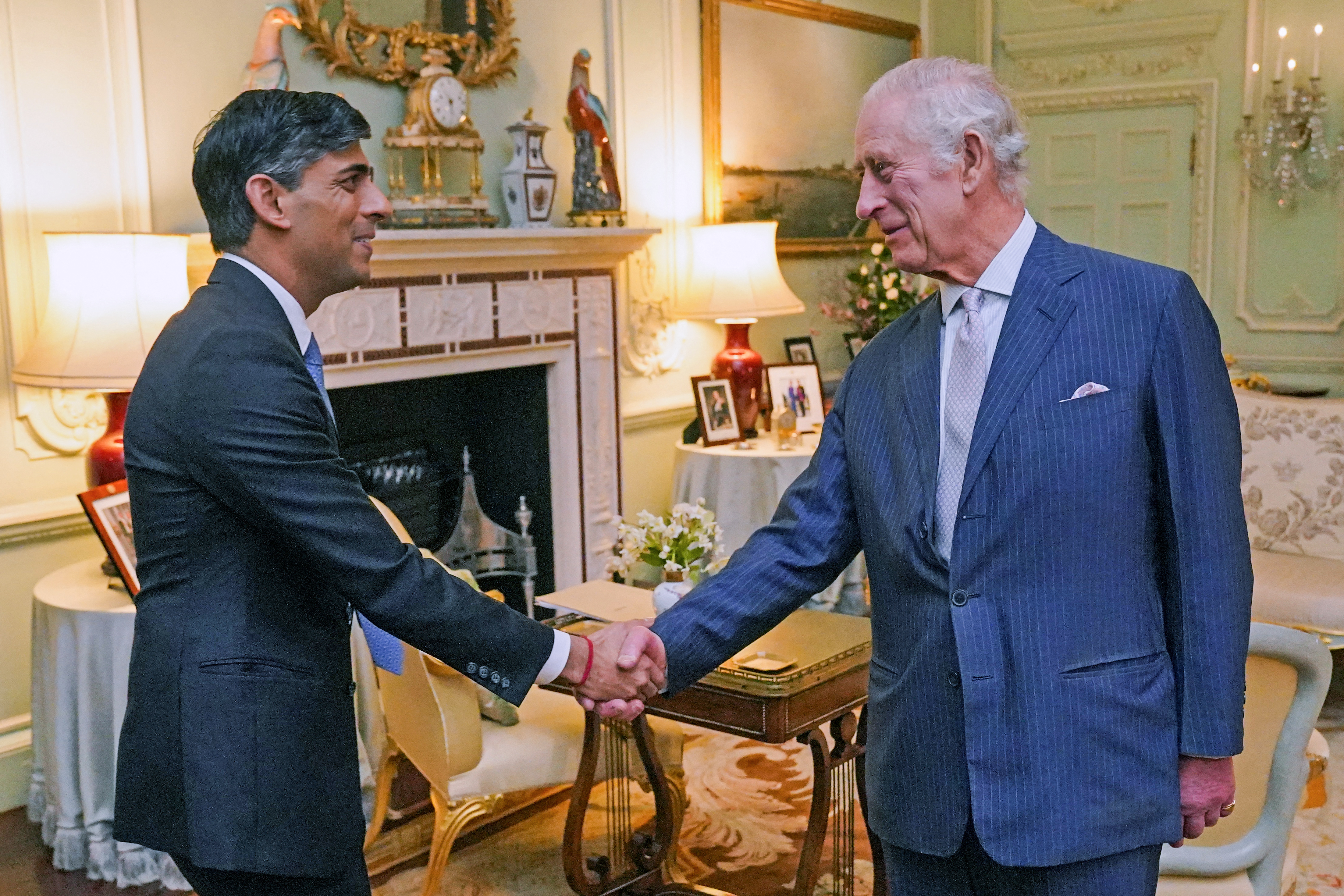 Prime Minister Rishi Sunak and King Charles III meet at Buckingham Palace, in central London, on February 21, 2024 | Source: Getty Images