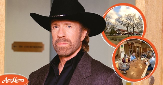 [Main] Picture of Chuck Norris; [Bubble] Pictures of Chuck Norris ranch | Source: youtube.com/TODAY || Getty Images