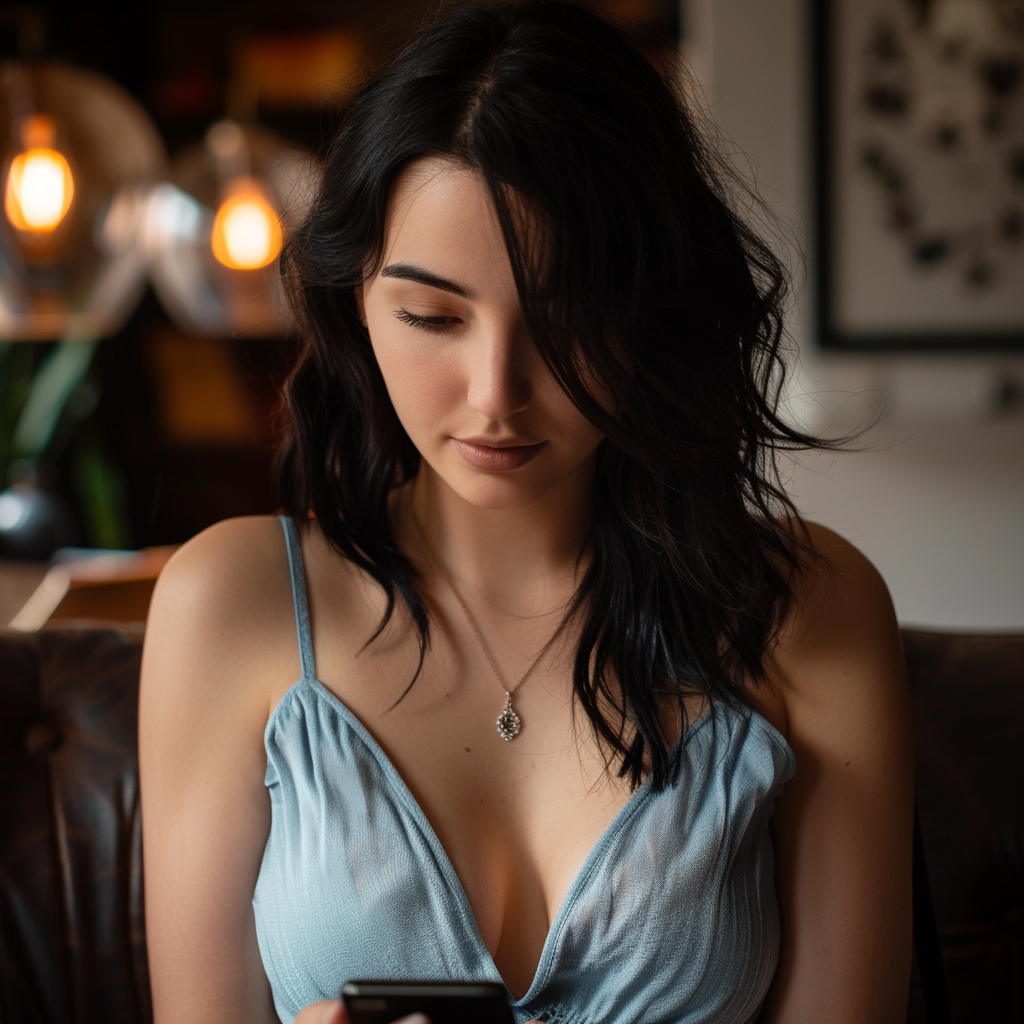 A woman checking her phone | Source: Midjourney