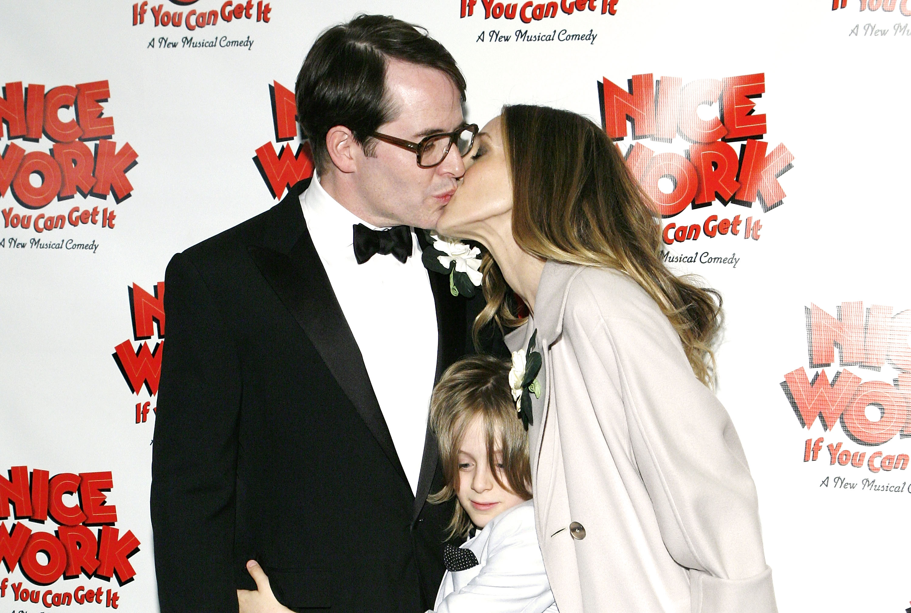 Matthew Broderick, James Broderick and Sarah Jessica Parker at the "Nice Work If You Can Get It" Broadway opening night after-party at the Marriott Marquis Hotel on April 24, 2012 in New York City | Source: Getty Images