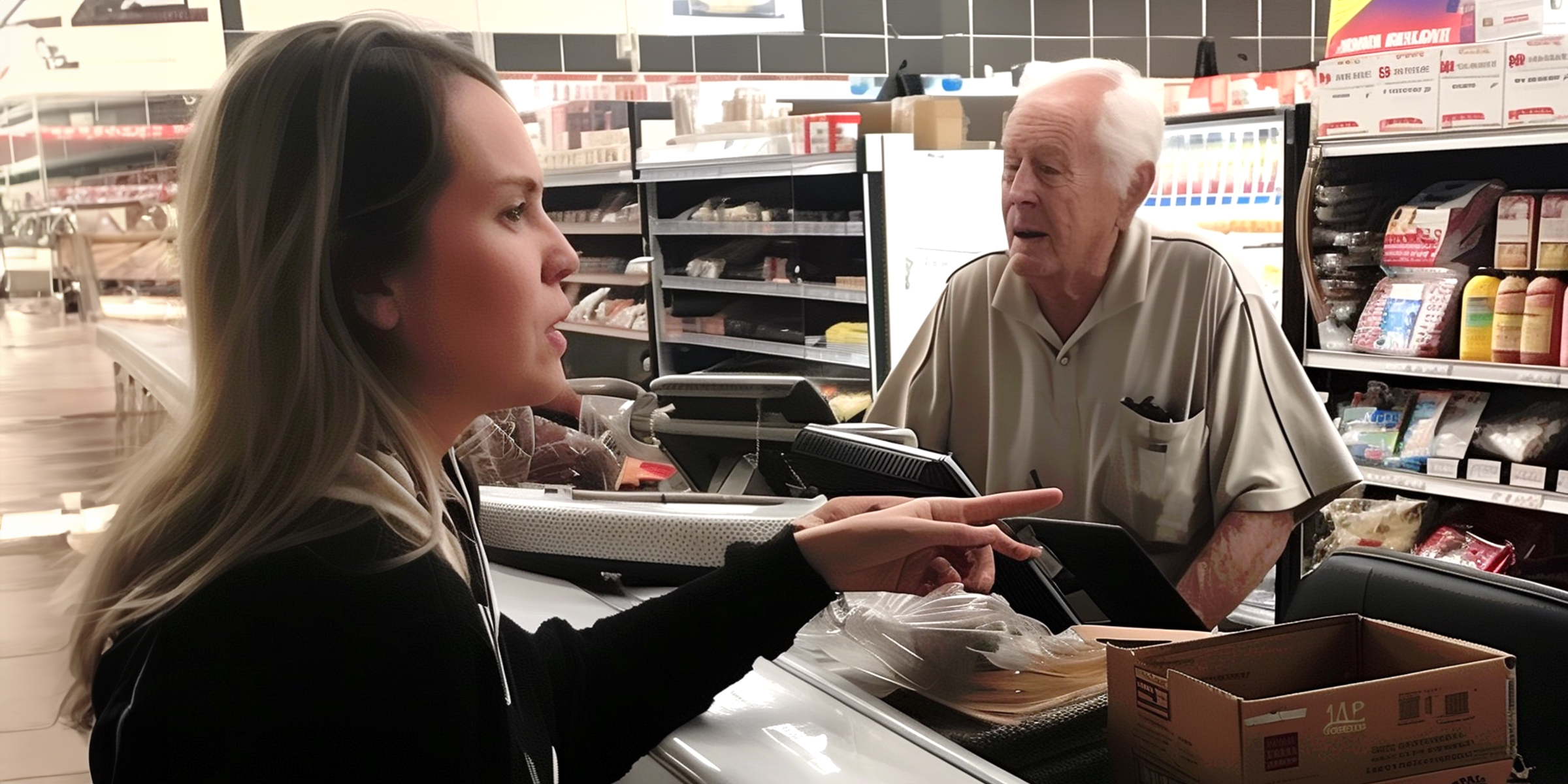 A woman talking to an older cashier | Source: Amomama