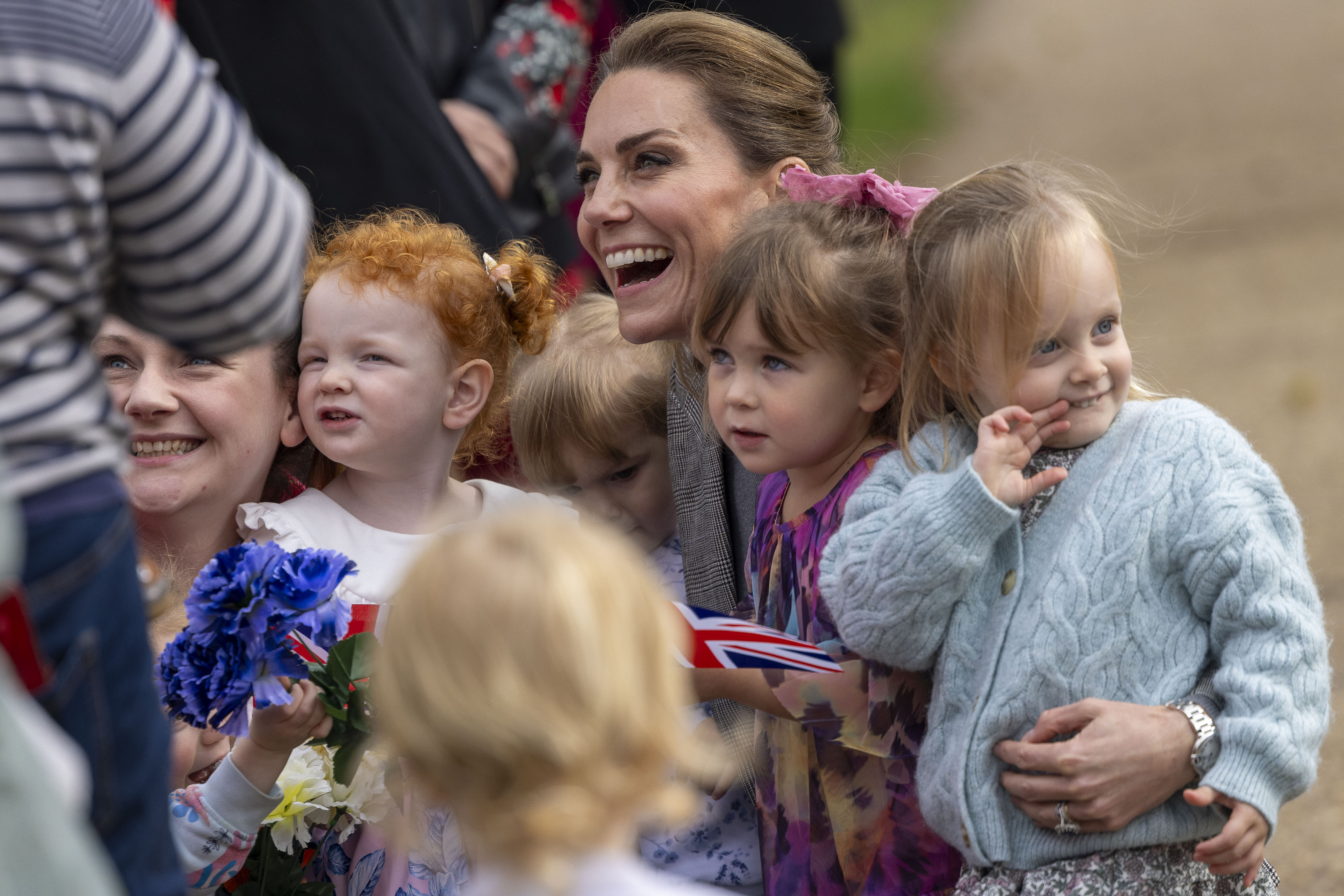 Catherine, Princess of Wales, Royal Honorary Air Commodore, meets families based at RAF Coningsby in Lincolnshire during her first official engagement at the station, on October 2, 2025 in Coningsby, England. | Source: Getty Images
