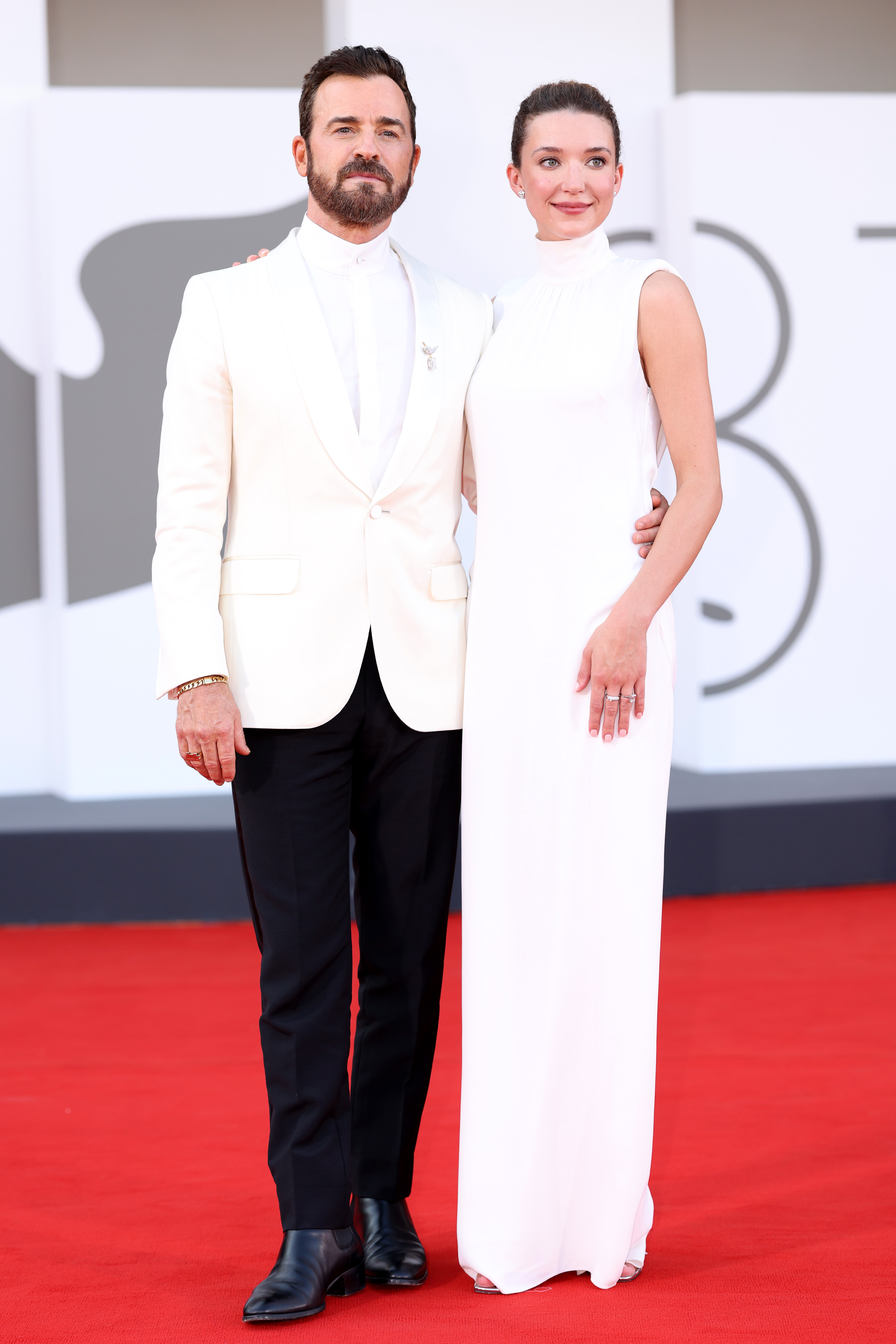 Justin Theroux and Nicole Brydon Bloom at the red carpet for the film "Beetlejuice Beetlejuice" during the 81st Venice International Film Festival on August 28, 2024 in Italy | Source: Getty Images