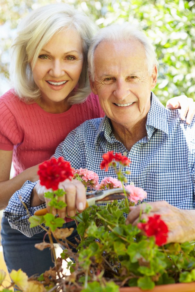 Un couple âgé avec de jolies fleurs | Source : Shutterstock