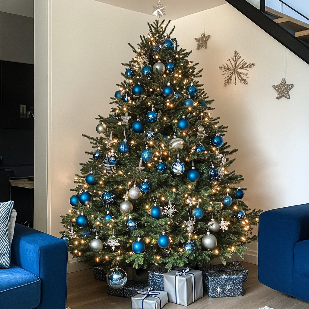 A Christmas tree in an apartment | Source: Midjourney