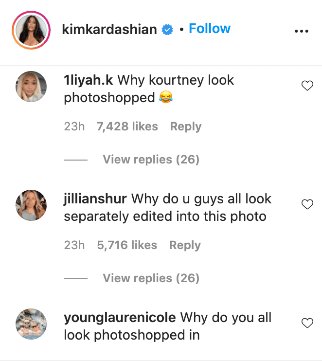 Screenshot of fan comments on a family photo shared by Kim Kardashian West. |Source: Instagram/kimkardashian