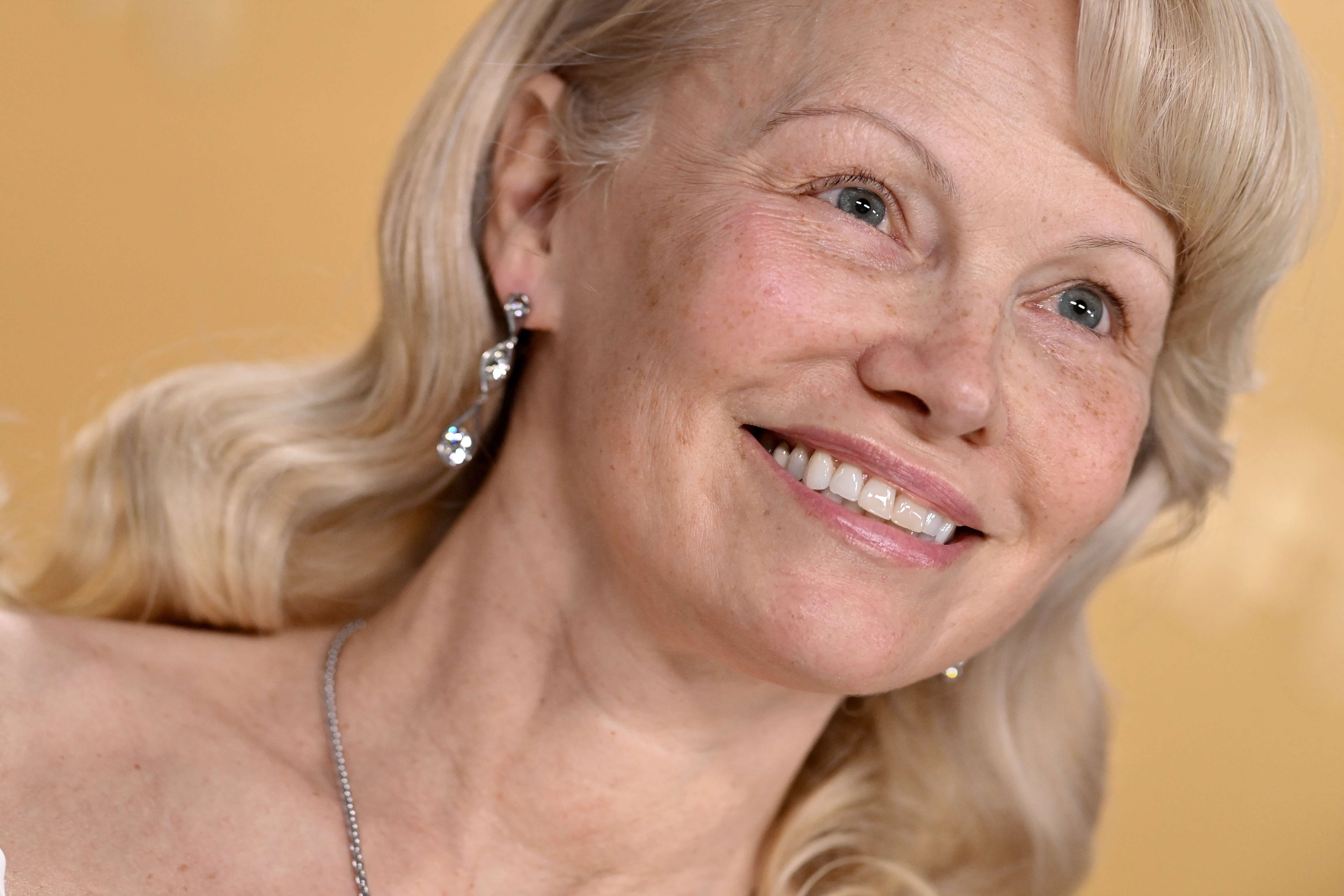 A close-up of Pamela Anderson's face. | Source: Getty Images