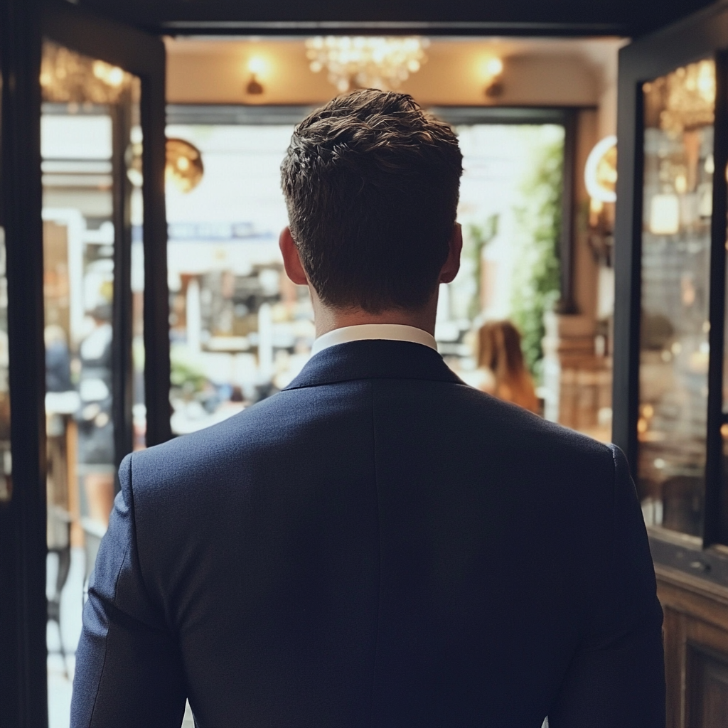 A man walking out of a venue | Source: Midjourney