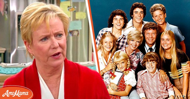 Eve Plumb pictured during an interview with the Hallmark Channel in 2019 [Left]. A cast photo of "The Brady Bunch" [Right]. | Photo: Getty Images