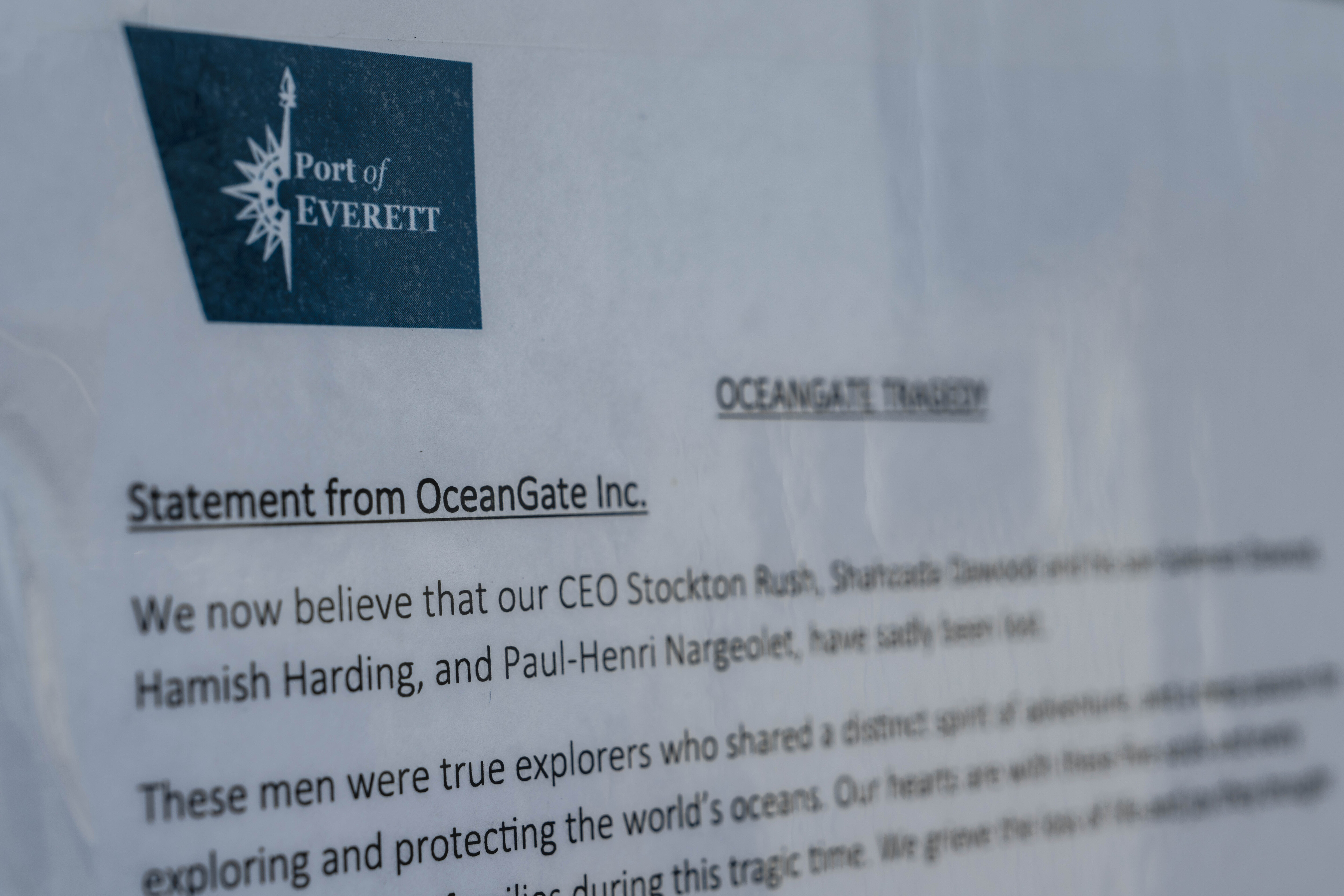 OceanGate's statement about the five lost lives aboard the Titan submersible in Everett, 2023 | Source: Getty Images