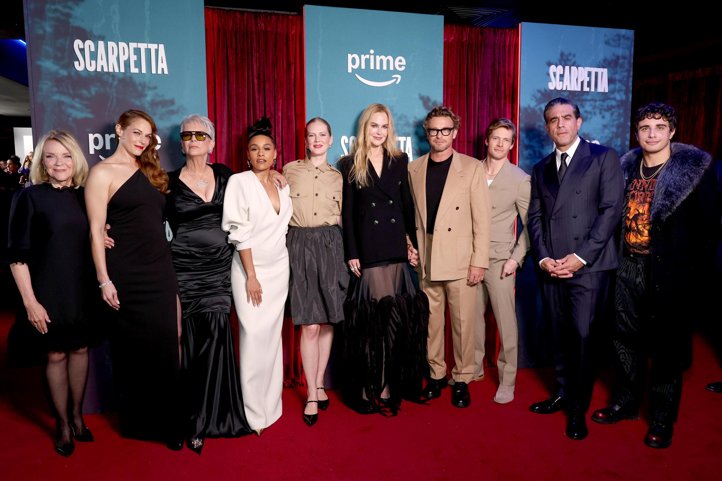 Stephanie Faracy, Amanda Righetti, Jamie Lee Curtis, Ariana DeBose, Rosy McEwen, Nicole Kidman, Simon Baker, Hunter Parrish, Bobby Cannavale, and Jake Cannavale attend Prime Video's "Scarpetta" New York premiere on March 3, 2026 in New York City. | Source: Getty Images