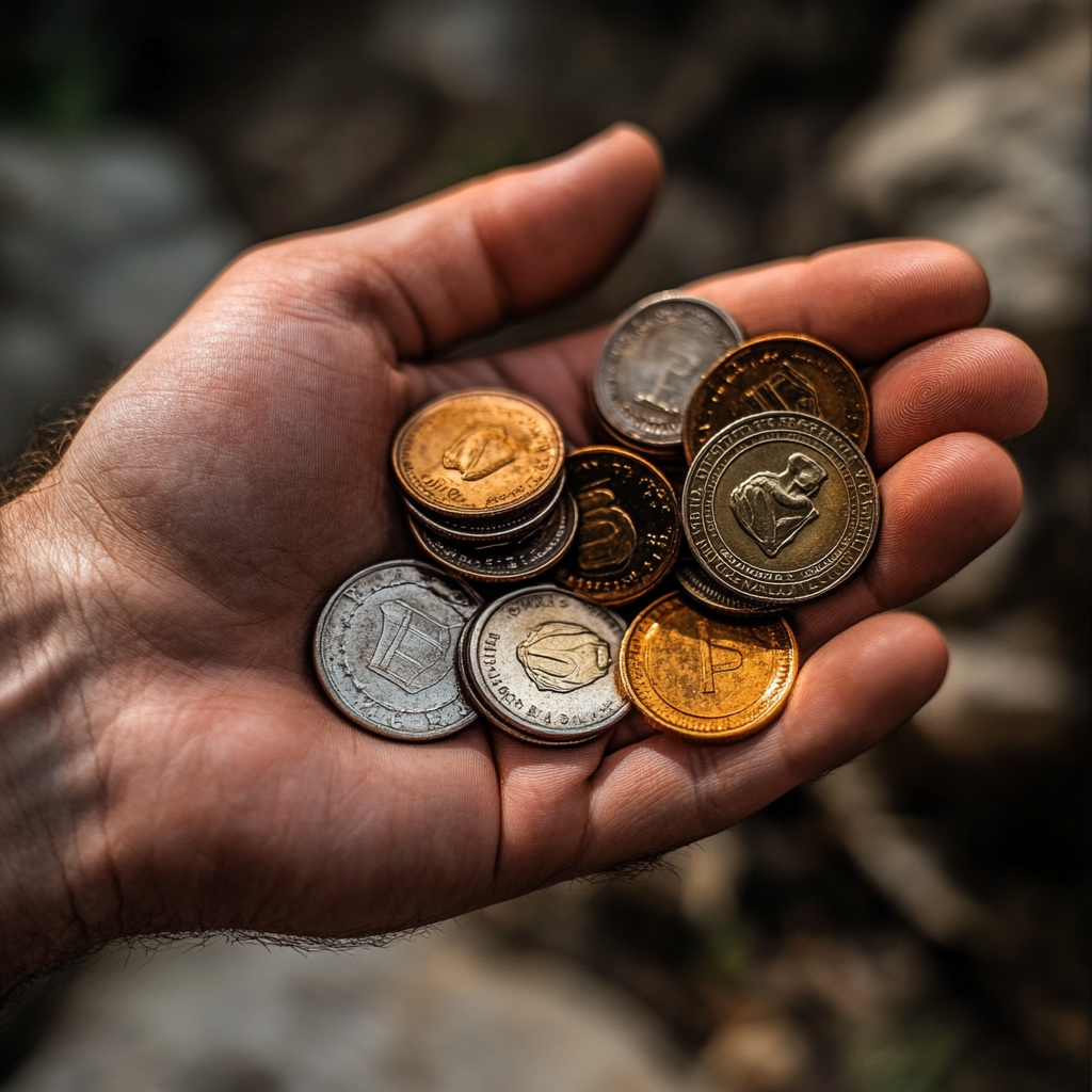 A male hand holding coins | Source: Midjourney