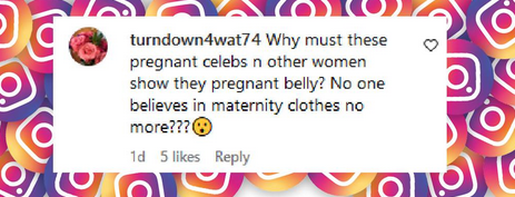 A fan comments on Margot Robbies exposed baby bump, from an Instagram post, dated August 28, 2024 | Source: Instagram.com/people/