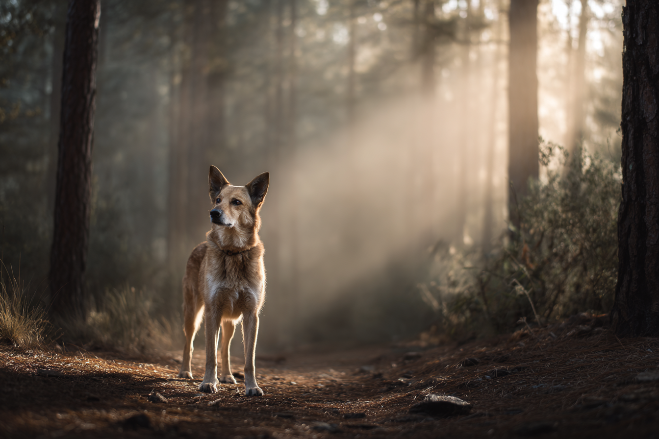 A dog standing in a forest | Source: Midjourney