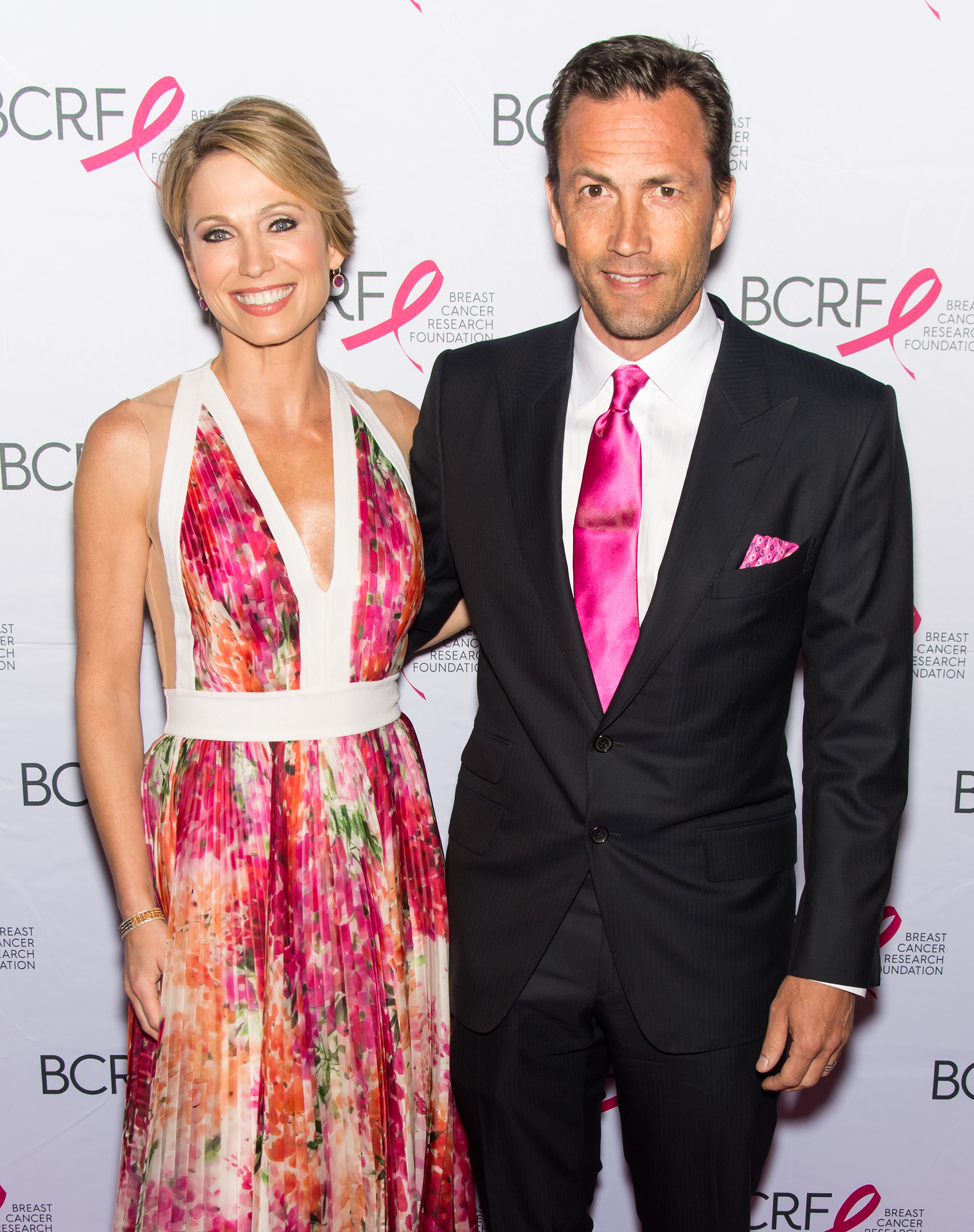 Amy Robach with the former Hollywood heartthrob attending The Breast Cancer Research Foundation's Pink Carpet Party on April 30, 2015 | Source: Getty Images