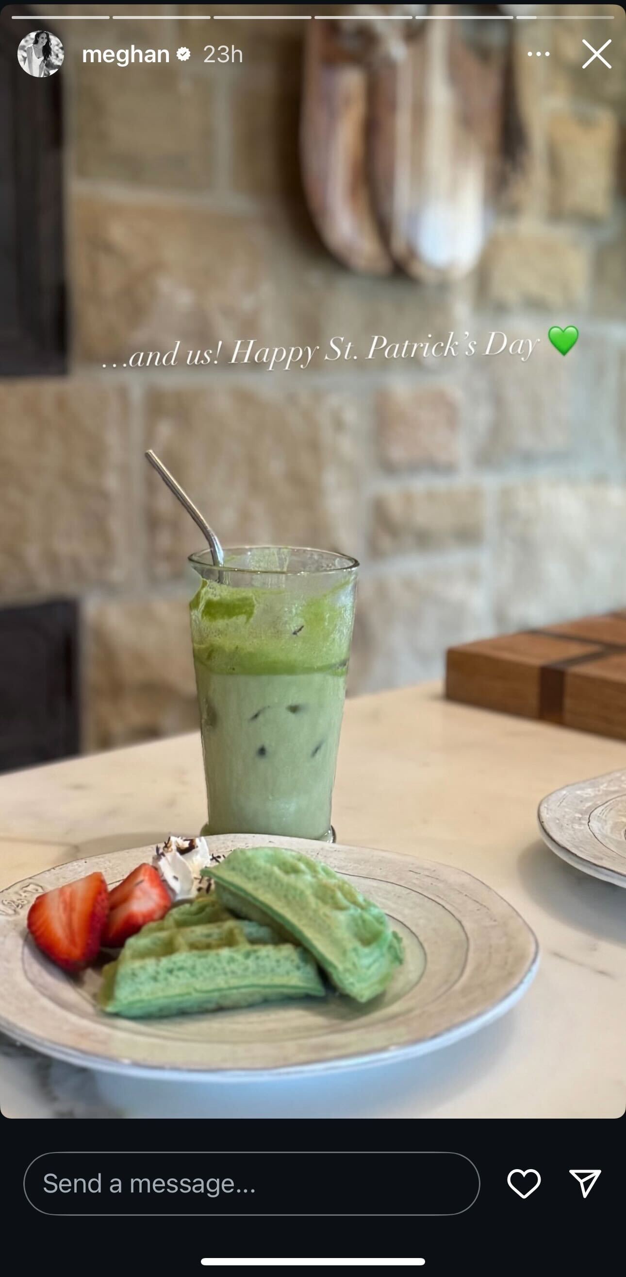 Meghan Markle shares the breakfast she made for herself and Prince Harry on St. Patrick's Day, as seen in her Instagram Story | Source: Instagram/meghan