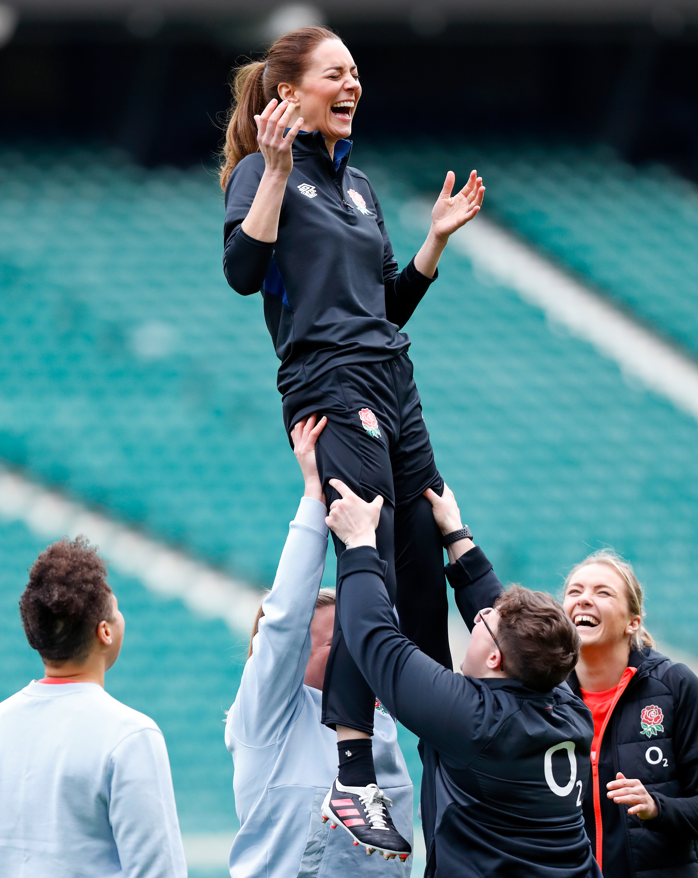 Princess Catherine having fun during an England Rugby Training Session after she became a Patron of the Rugby Football Union in London, England on February 2, 2022 | Source: Getty Images