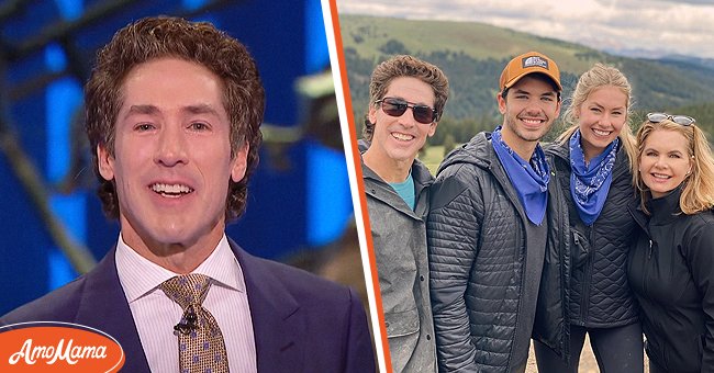 [Left] Photo of Pastor Joel Osteen; [Right] Photo of Pastor Joel Osteen with his wife, Victoria, son, Jonathan and daughter, Alexandra | Source: Getty Images