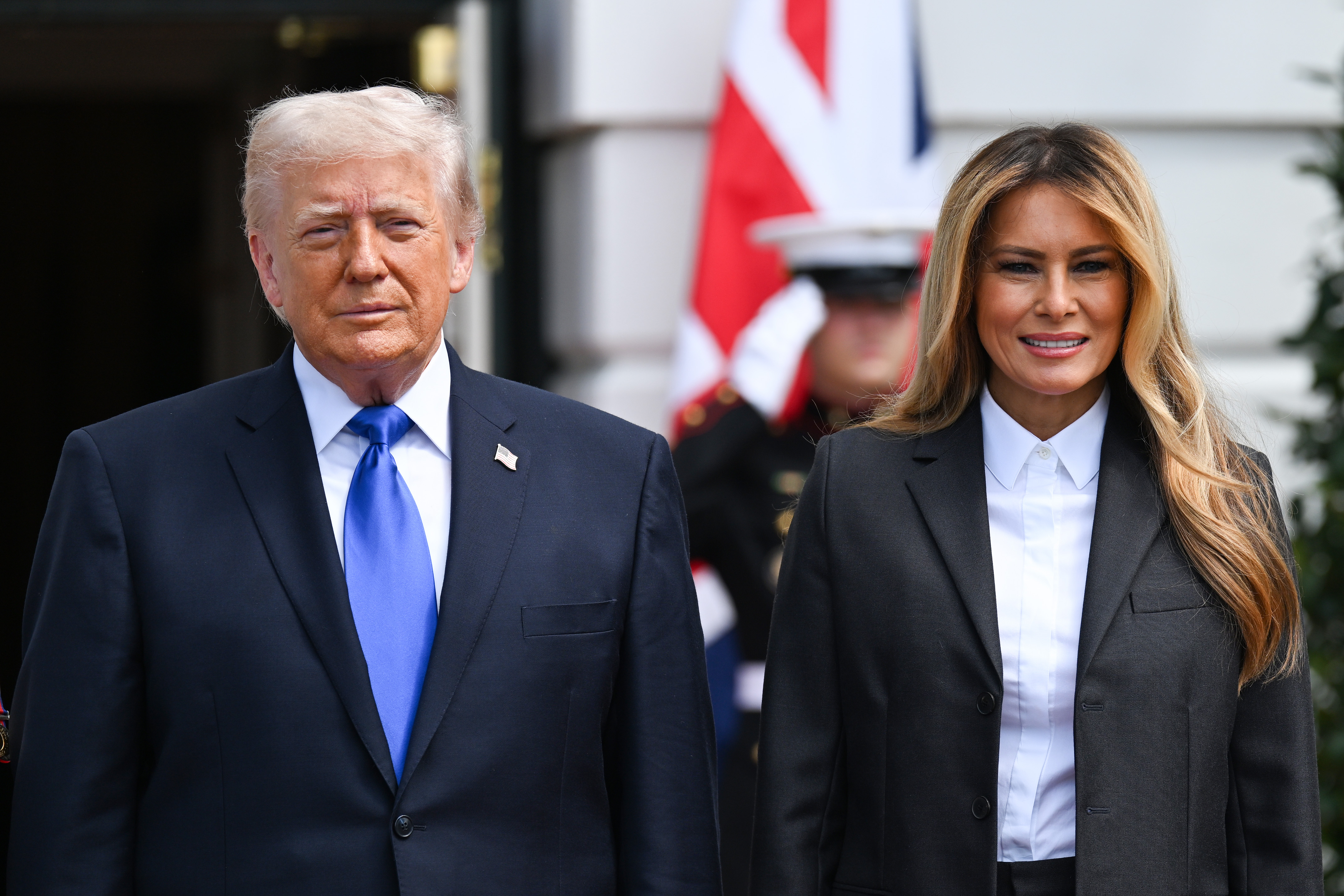 Donald and Melania Trump pose during a farewell ceremony at the White House on day four of the State Visit of King Charles III and Queen Camilla to the US, on April 30, 2026 in Washington, DC | Source: Getty Images