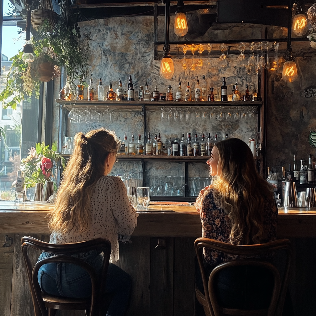 Two women sitting at a bar | Source: Midjourney