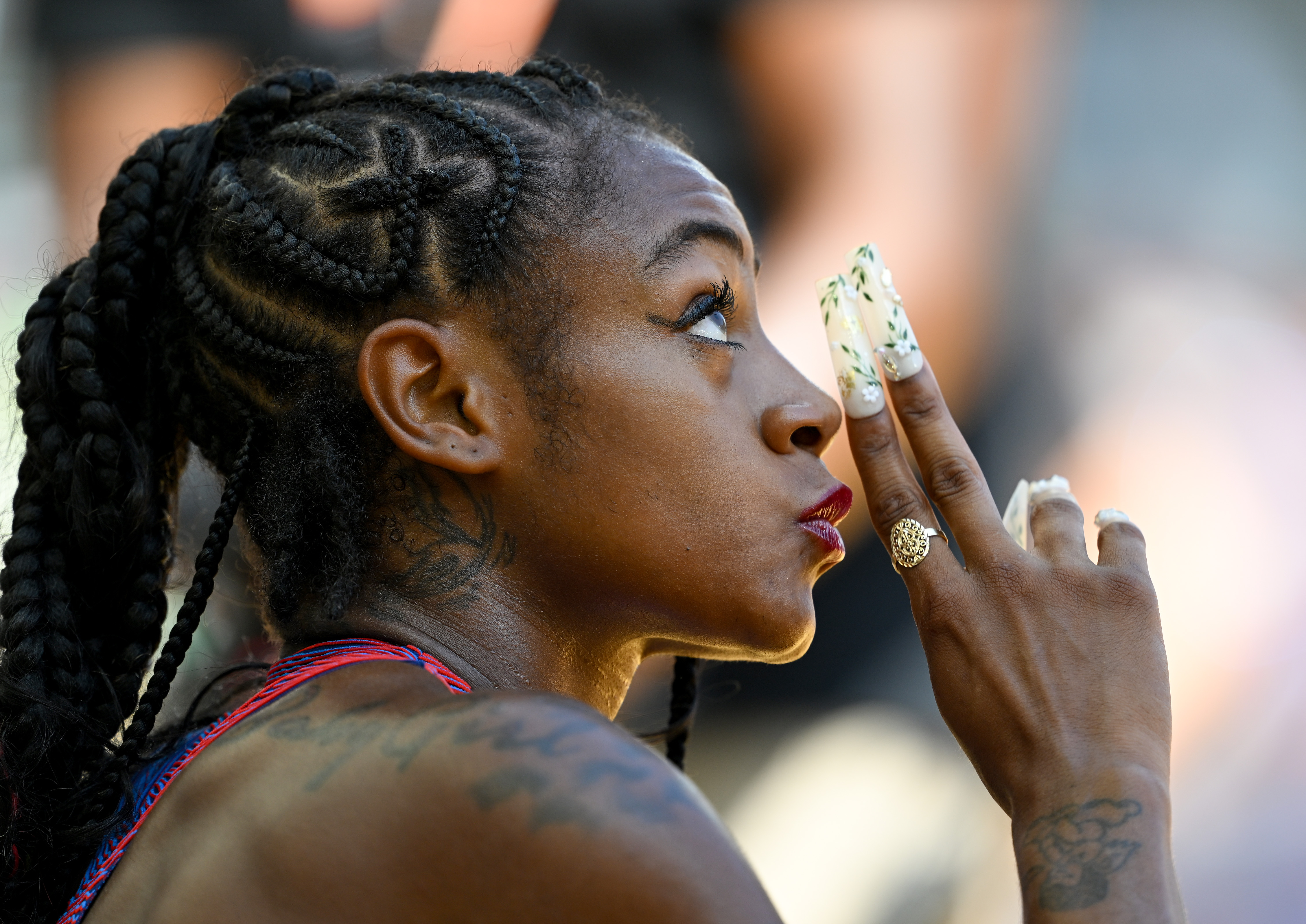 ShaCarri Richardson during the Womens 200-meter Heats during day five of the World Athletics Championships Budapest 2023 on August 23 in Hungary. | Source: Getty Images