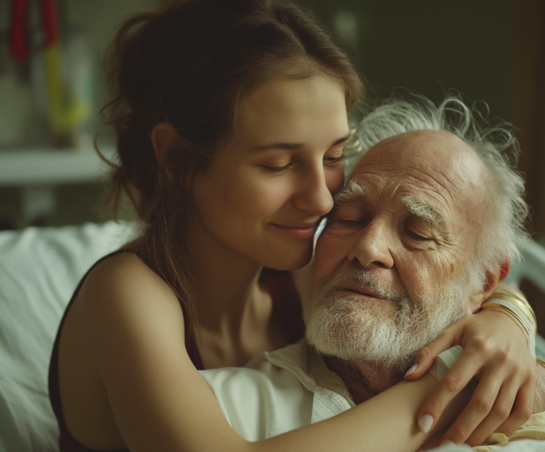 A young woman hugging a senior man | Source: Midjourney