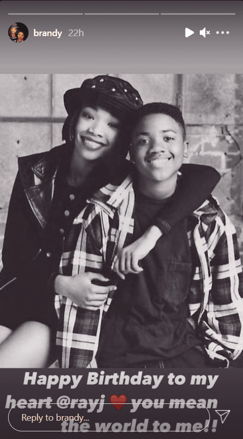 Screenshot of photo of a young Brandy Norwood posing with her brother, Ray J | Source: Instagram/brandy