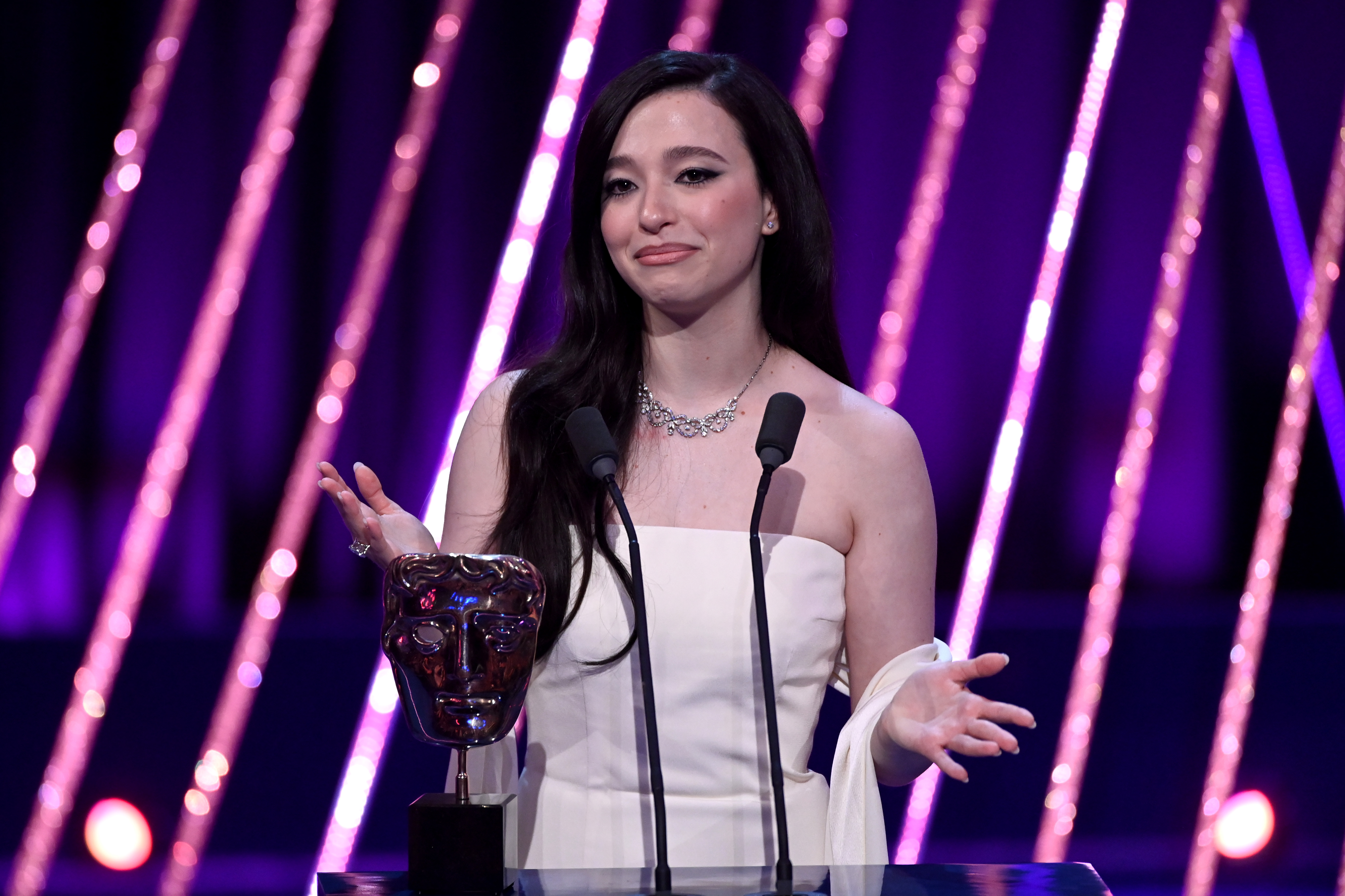 Mikey Madison accepts her award during the EE BAFTA Film Awards on February 16, 2025 | Source: Getty Images