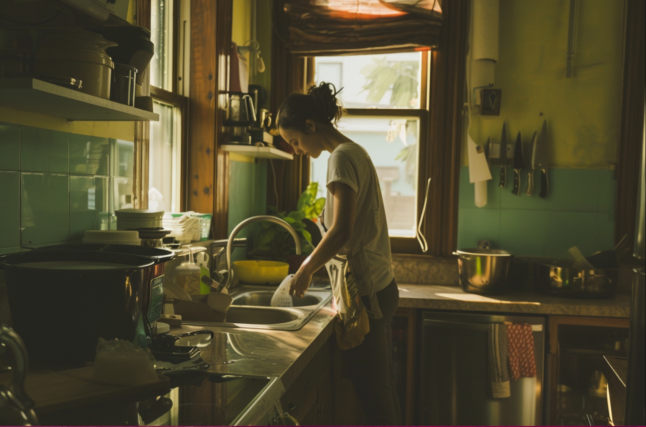 A woman cleaning her kitchen | Source: MidJourney