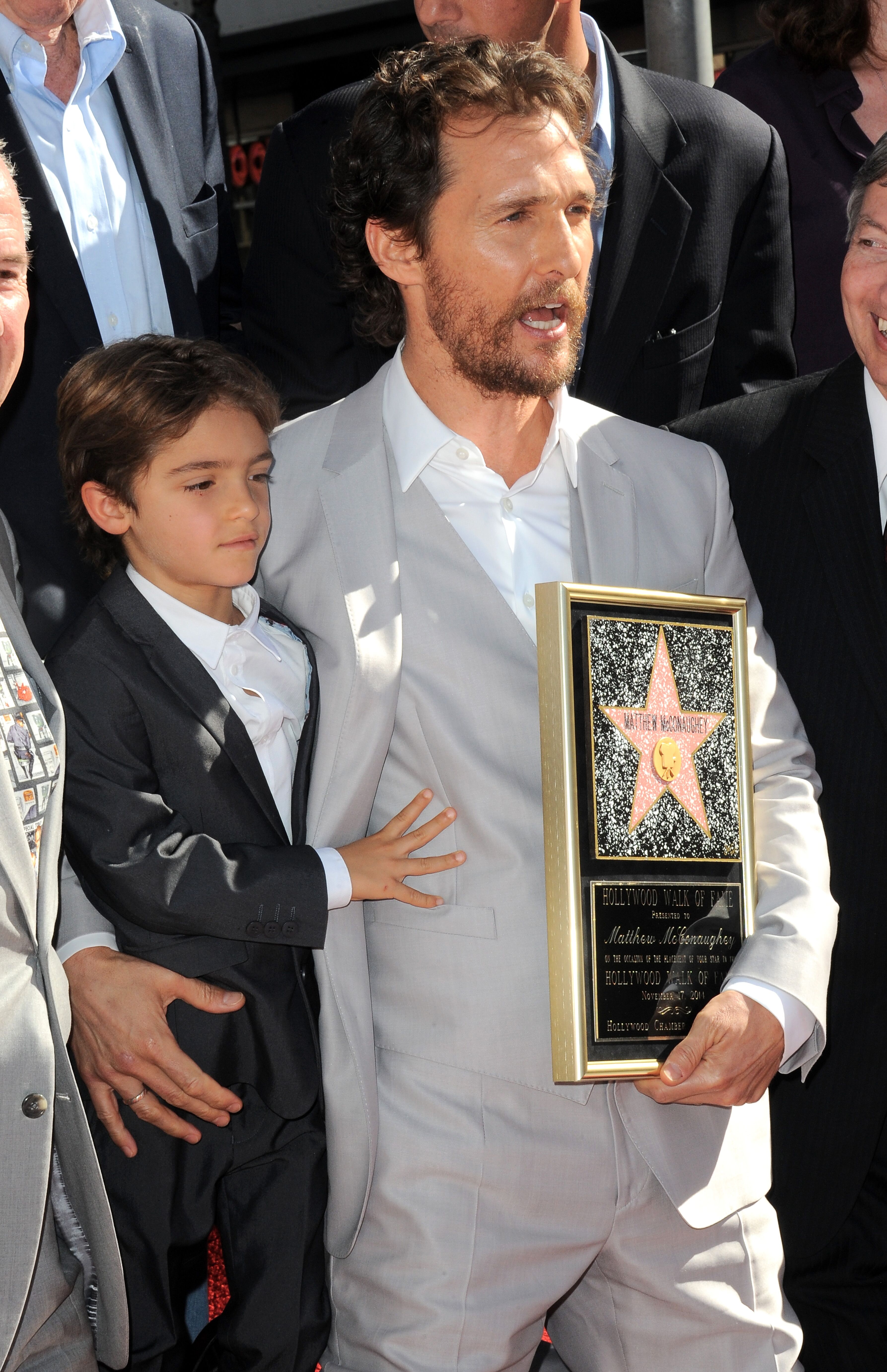 Matthew McConnaughey and son Levi at Matthew McConaughey's Star ceremony On The Hollywood Walk Of Fame on November 17, 2014 in Hollywood, California. | Source: Getty Images