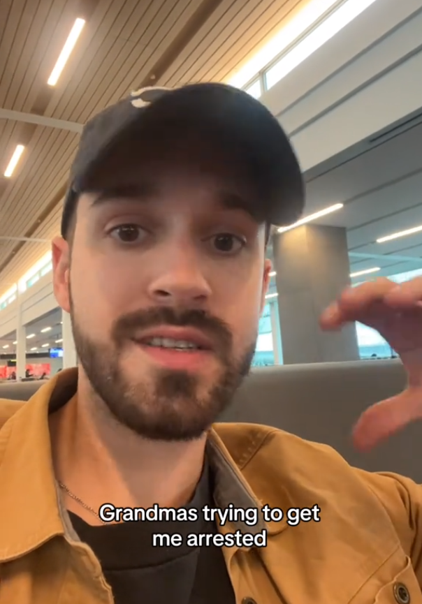 Brett Gaffney telling his story about how he almost got arrested because of a briefcase his grandmother gave him on November 25, 2023 | Source: TikTok/brett.gaffney