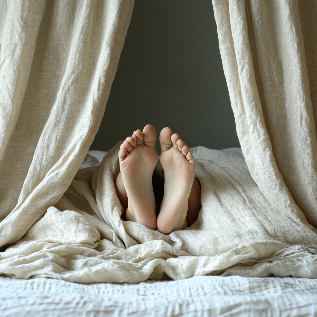 Feet sticking out from under the covers | Source: Midjourney