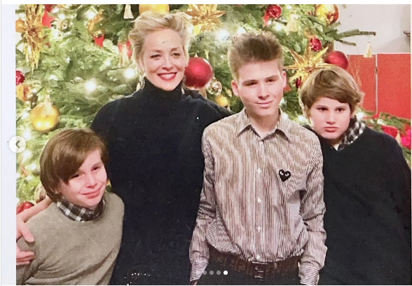 Sharon with Roan, Quinn, and Laird Stone, from a post dated May 9, 2021 | Source: Instagram/sharonstone