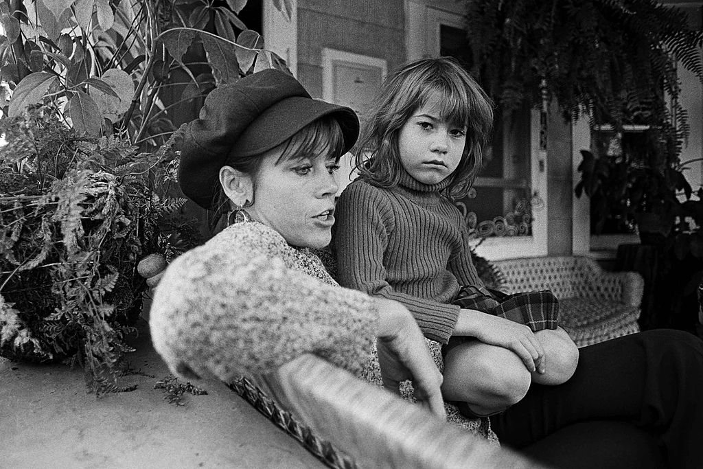 Jane Fonda sits with her daughter Vanessa Vadim at their home veranda in 1975 in Santa Monica, California. | Source: Getty Images
