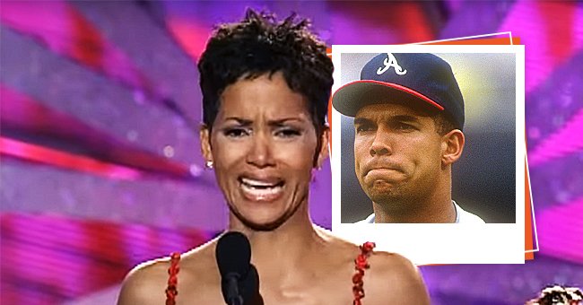 A picture of actress Halle Berry on stage [left]. David Justice during a baseball game against the Philadelphia Phillies on June 19, 1991 at Veterans Stadium in Philadelphia, Pennsylvania [right] | Photo: Getty Images