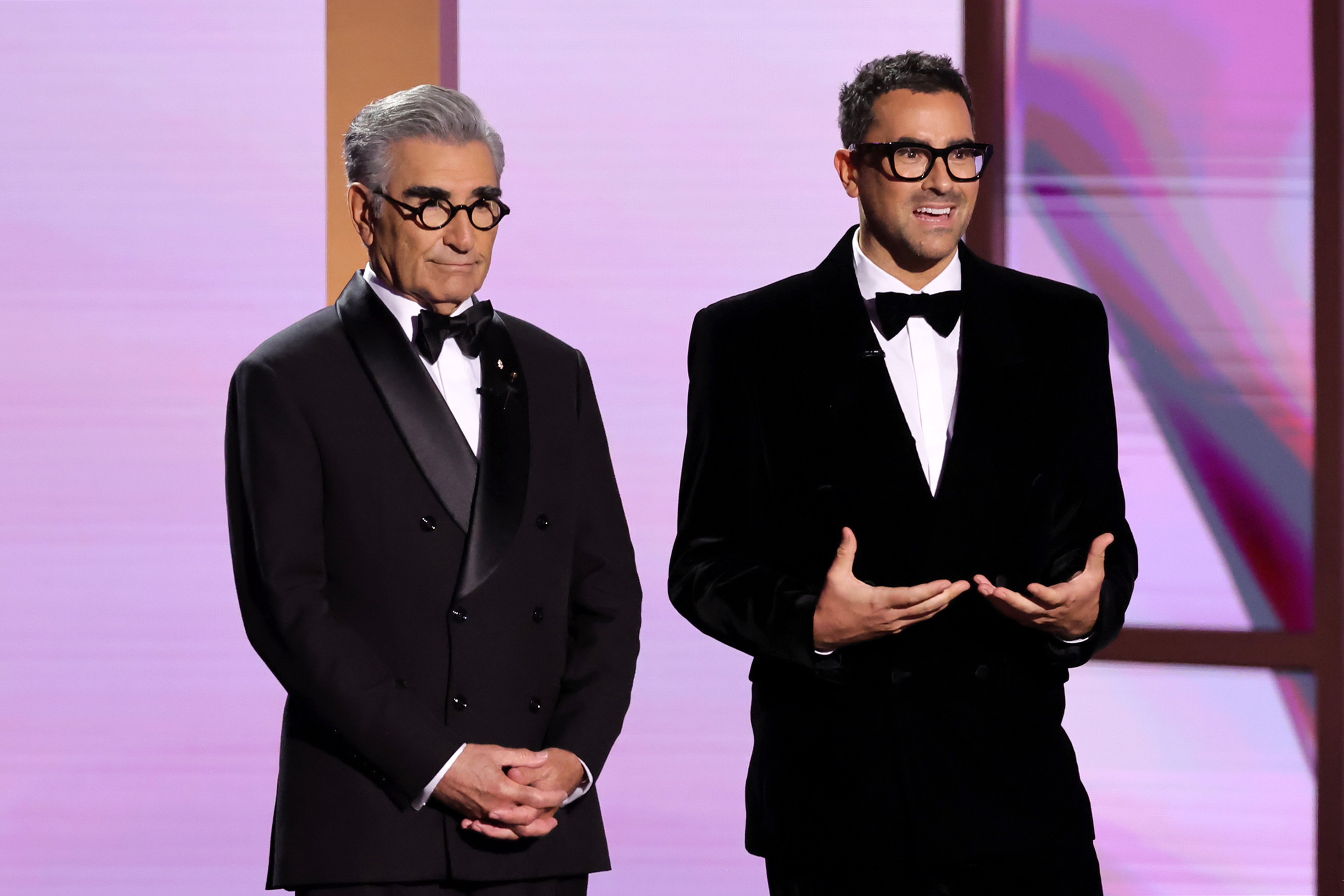 Eugene and Daniel Levy hosting the 76th Primetime Emmy Awards on September 15, 2024, in Los Angeles, California. | Source: Getty Images