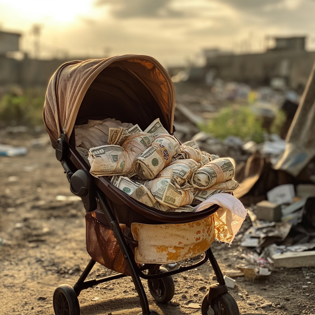 Baby stroller filled with cash | Source: Midjourney