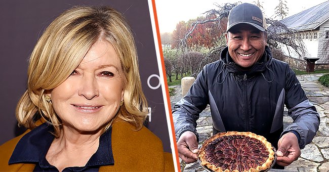 Martha Stewart at The Hollywood Reporter's 9th Annual Most Powerful People In Media event on April 11, 2019, in New York City, and one of her farm workers holding a Thanksgiving pie gifted by her on November 24, 2021 | Photos: Theo Wargo/Getty Images & Instagram/marthastewart48