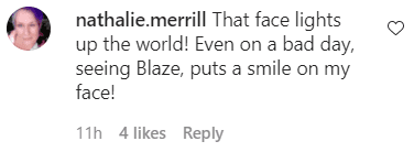 A sceenshot of a fan's comment on Blaze Tucker's post on her Instagram page | Photo: instagram.com/blazetucker/