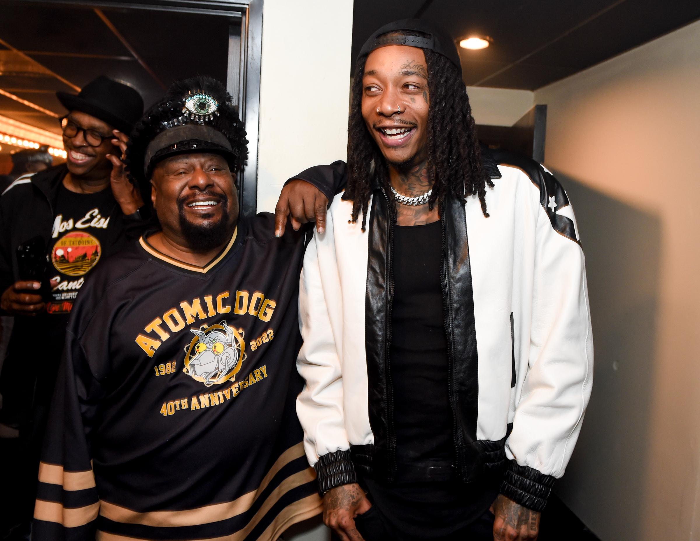 George Clinton and Wiz Khalifa at the party celebrating the premiere of "Spinning Gold" on March 29, 2023, in Los Angeles, California. | Source: Getty Images