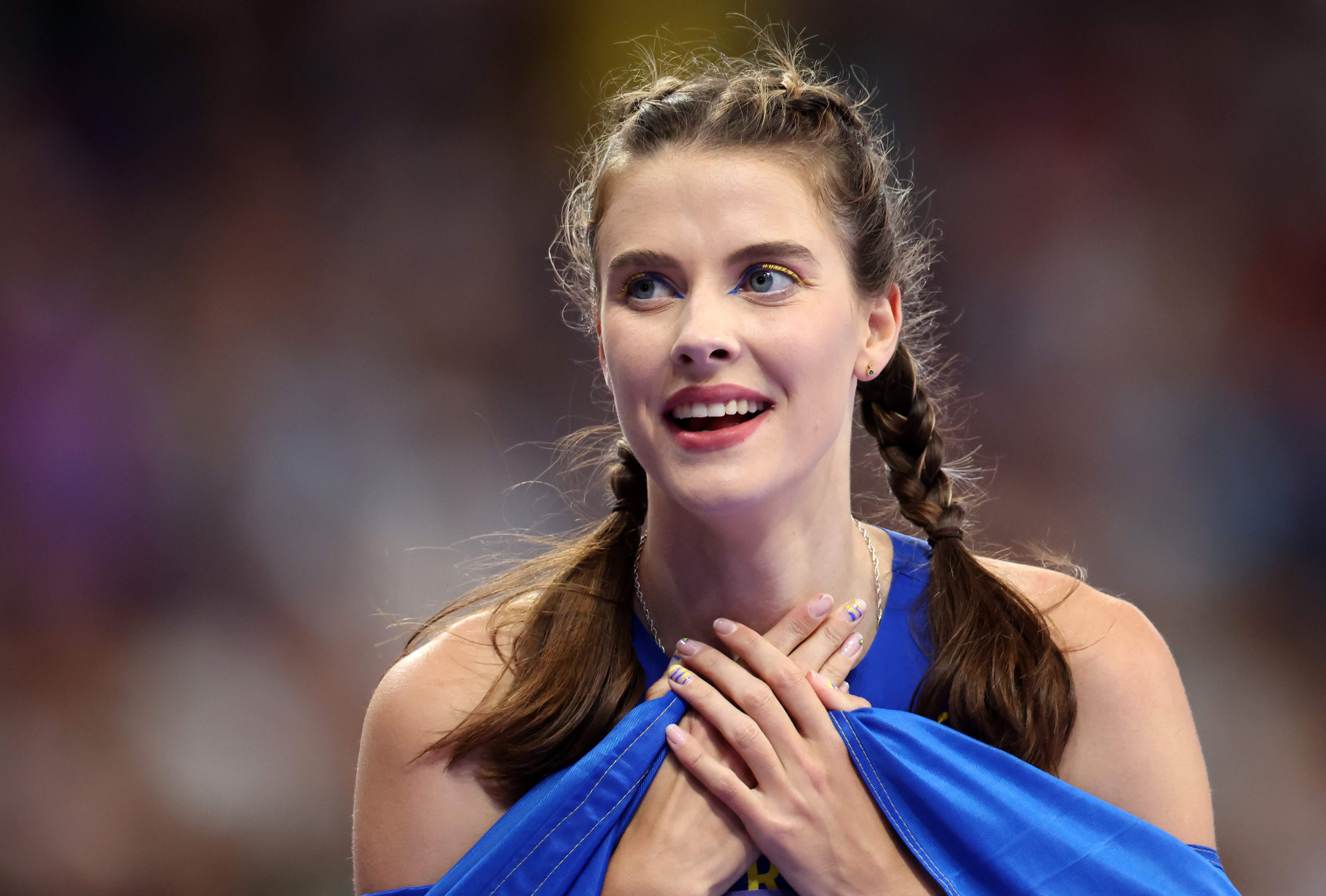 Yaroslava Mahuchikh celebrates during the Women's High Jump Final at the Olympic Games Paris 2024 on August 4, 2024, in Paris, France. | Source: Getty Images