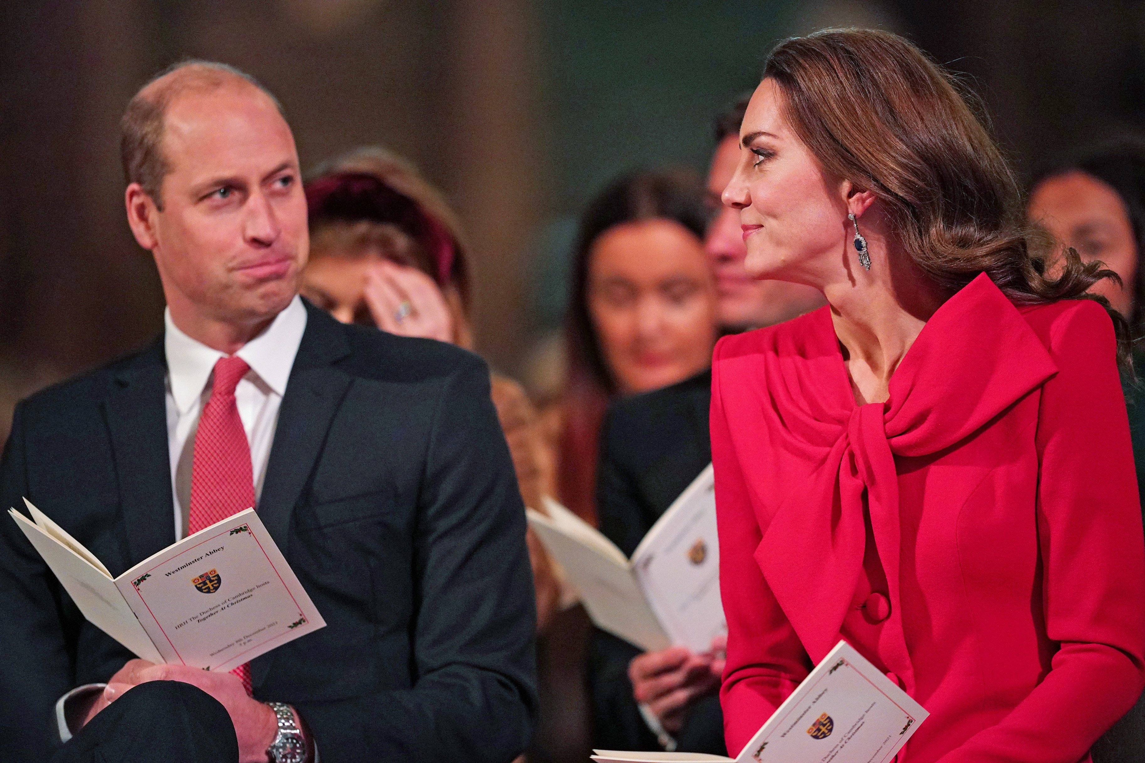Prince William, Duke of Cambridge and Catherine, Duchess of Cambridge take part in 'Royal Carols - Together At Christmas', at Westminster Abbey in London, which will be broadcast on Christmas Eve on ITV. on December 8, 2021 in London, England | Source: Getty Images 